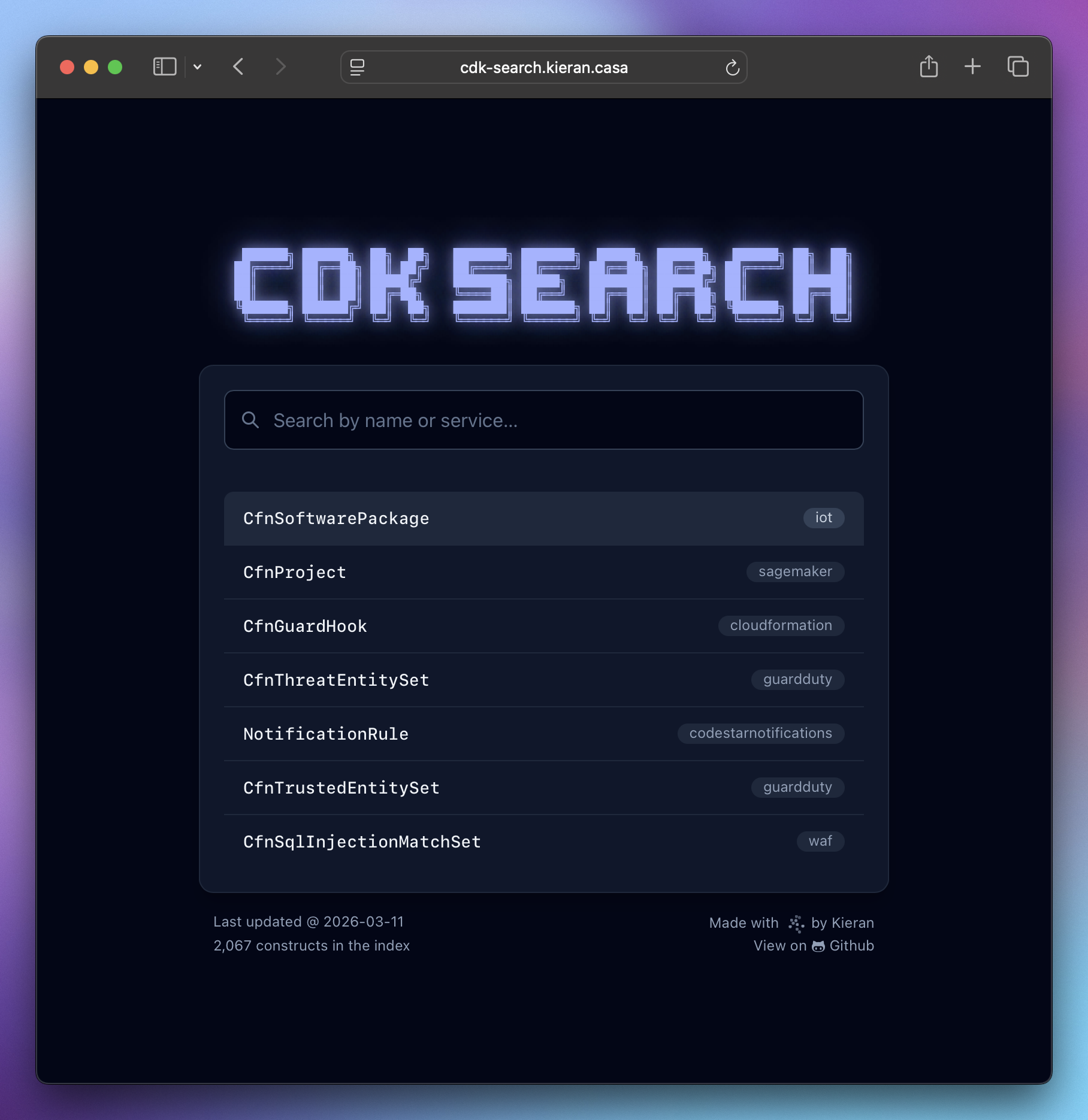 Screenshot of the CDK Search website